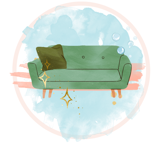 Artistic illustration of a sparkling clean sofa, symbolizing the professional upholstery cleaning services by Home Clean CPH.