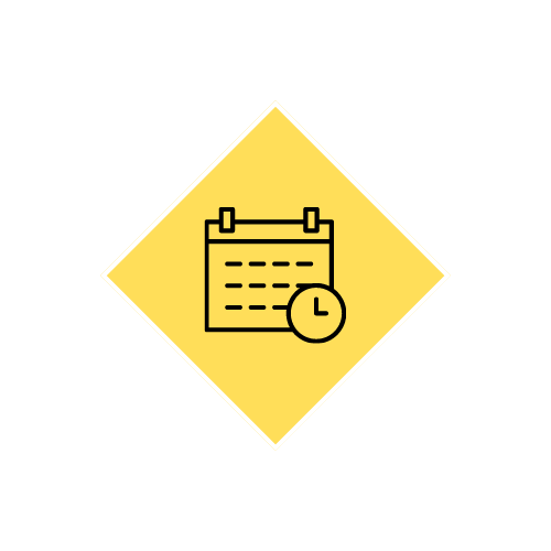 Yellow calendar icon with a clock symbol, representing scheduled cleaning services.